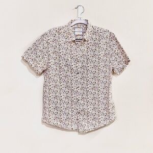 Denim & Flower Short Sleeve Button-Down Floral and Bird Pattern Men’s Medium